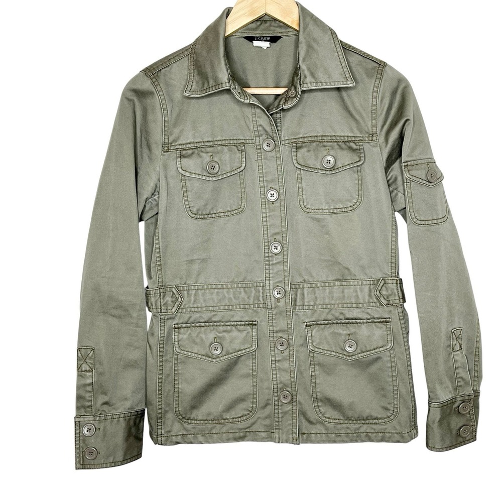 J Crew Y2K Military Jacket Green Womens Small Lightweight Field Shacket Shirt